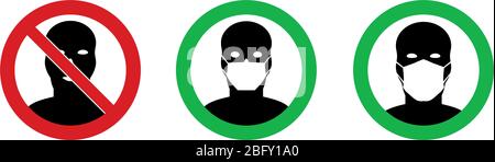 Nessuna voce senza / si prega di indossare maschera facciale icona. Il segno può essere usato durante la prevenzione dell'epidemia di coronavirus covid19 Illustrazione Vettoriale