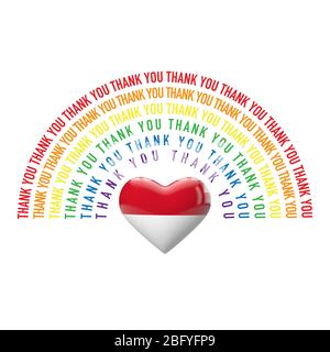 Grazie arcobaleno con cuore bandiera Indonesia. Rendering 3D Foto Stock