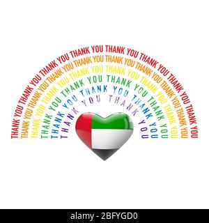 Grazie arcobaleno con cuore bandiera Emirati Arabi Uniti. Rendering 3D Foto Stock