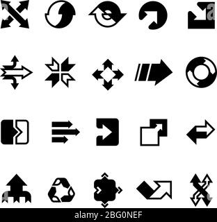 Transizione aziendale complessa, trasformazione di frecce e tracciati icone vettoriali. Illustrazione della raccolta dell'interfaccia di transizione delle frecce commerciali Illustrazione Vettoriale