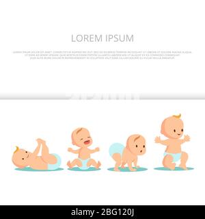 Primo disegno della bandiera dei punti del babys - sfondo cute del bambino. Vettore di camminata del bambino del toddler, illustrazione del cartone animato del bambino del bambino Illustrazione Vettoriale