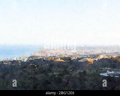 Acquerello Art Print, Sea and Travel Scene come arredamento d'epoca Foto Stock