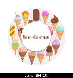 Collezione di gelati Cartoon - banner rotondo per gelato. Illustrazione vettoriale Illustrazione Vettoriale
