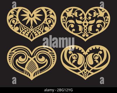 Lacy Hearts, carta forme amore vettore simboli raccolta. Illustrazione vettoriale Illustrazione Vettoriale