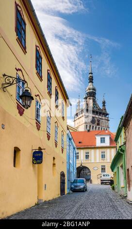 Turnul cu Ceas (Torre dell'Orologio), Cittadella di Sighisoara, Patrimonio dell'Umanità dell'UNESCO, Transilvania, Romania Foto Stock