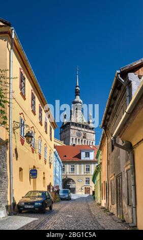 Turnul cu Ceas (Torre dell'Orologio), collina della Cittadella a Sighisoara, Patrimonio dell'Umanità dell'UNESCO, Transilvania, Romania Foto Stock