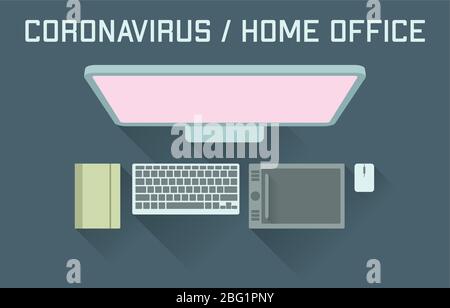Illustrazione Vettoriale del designer scrivania con digitalizzatore e blocco note Illustrazione Vettoriale