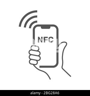 Illustrazione NFC. Pagamento mobile. Icona piatta concetto smartphone NFC. Illustrazione vettoriale. EPS 10. Illustrazione Vettoriale