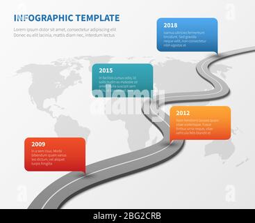 Strategia cartografia stradale cronologica. Strategia, processo e struttura dell'organizzazione della roadmap dei vettori aziendali Illustrazione Vettoriale