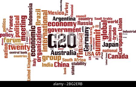 Concetto di nuvola di parole G20. Collage fatto di parole circa il G20. Illustrazione vettoriale Illustrazione Vettoriale