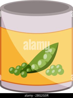 Piselli in lattina, illustrazione, vettore su sfondo bianco Illustrazione Vettoriale