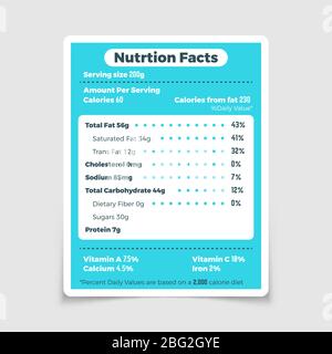Dati nutrizionali ingredienti alimentari e vitamine etichetta. Fatti di nutrizione e calorie dell'ingrediente che illustrano il vettore Illustrazione Vettoriale