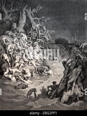 Il mondo è distrutto dall'acqua, Antico Testamento, taglio di legno di Gustave Doré Foto Stock