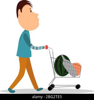 Uomo al centro commerciale, illustrazione, vettore su sfondo bianco Illustrazione Vettoriale