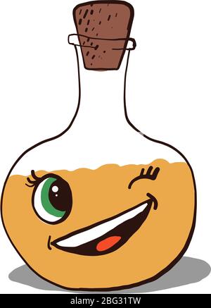 Olio da verricello in bottiglia, illustrazione, vettore su sfondo bianco Illustrazione Vettoriale