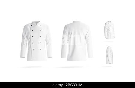 Giacca bianca bianca bianca da chef con bottoni mockup, viste diverse Foto Stock