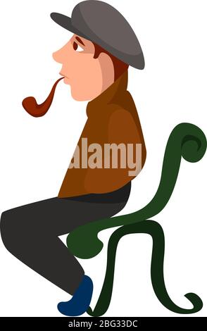 Uomo fumatore pipe, illustrazione, vettore su sfondo bianco Illustrazione Vettoriale