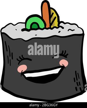 Happy sushi roll, illustrazione, vettore su sfondo bianco Illustrazione Vettoriale