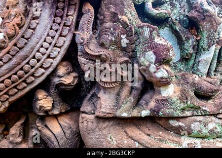 Bassorilievo a Prasat Bayon, Angkor Thom, Siem Reap, Cambogia, Foto Stock