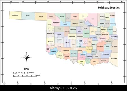 stato dell'oklahoma delineare la mappa vettoriale amministrativa e politica a colori Illustrazione Vettoriale