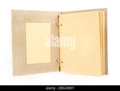Bellissimo vecchio notebook isolato su bianco Foto Stock