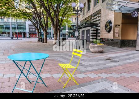 Strada vuota nel centro di Seattle a causa di Coronavirus Stay at Home Order Foto Stock