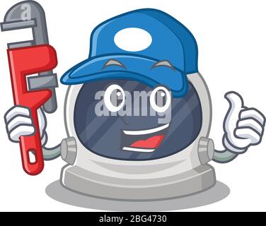 Casco astronauta Smart Plumber Cartoon personaggio con strumento Illustrazione Vettoriale