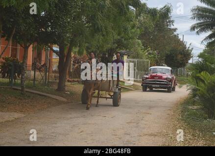 Auto classica e cart a Viñales, Cuba Foto Stock