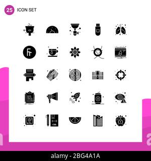 Universal Icon Symbols Gruppo di 25 moderni Solid Glyphs di dati, usb, creativo, sifone, idraulica Editable Vector Design Elements Illustrazione Vettoriale