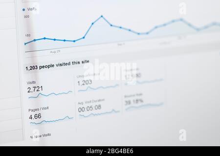 Primo piano dei dati di Google Analytics sullo schermo di un computer Foto Stock