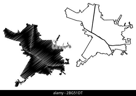 Città di Ferrara (Repubblica Italiana, Emilia-Romagna) mappa vettoriale illustrazione, schizzo di scribble Città di Ferrara amap Illustrazione Vettoriale