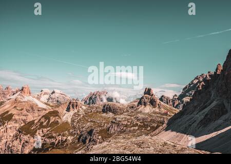 Vista panoramica sulle Dolomiti. Rifugio Antonio Locatelli. Foto Stock