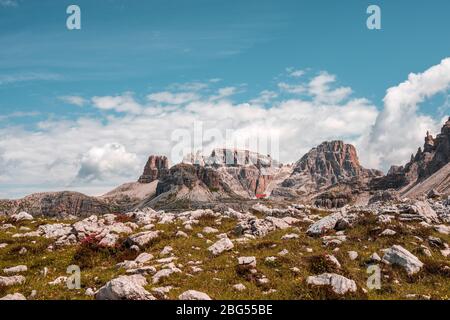 Vista panoramica sulle Dolomiti. Rifugio Antonio Locatelli. Foto Stock