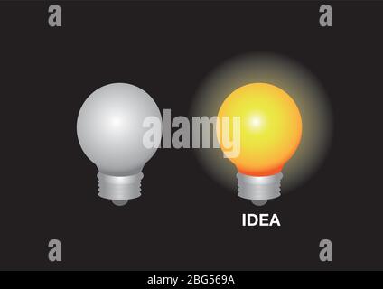 Design minimalista di 2 lampadine che presentano un'idea luminosa. Illustrazione Vettoriale