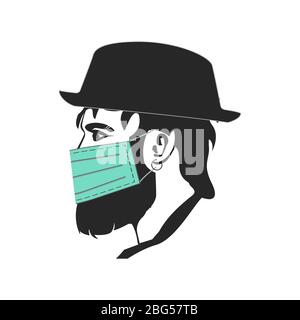 Personaggio Hipster con pieghe, cappello, maschera10 Illustrazione Vettoriale