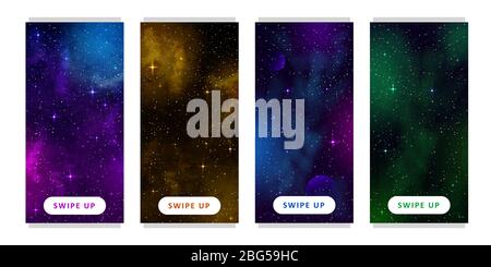 Modello di storie. Set di sfondo spaziale con forma astratta e stelle. Web design. Esplorazione dello spazio. Illustrazione vettoriale della galassia. Sfondo mobile Illustrazione Vettoriale