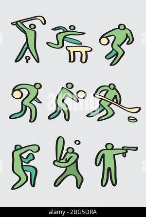 Sport icona uomo in verde isolato su sfondo grigio chiaro. Illustrazione vettoriale. Illustrazione Vettoriale