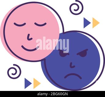 emoticon triste e felice icona di stile piatto Illustrazione Vettoriale