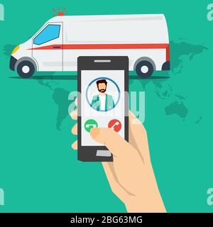 Chiamata al medico - mano con telefono Illustrazione Vettoriale