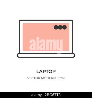 Icona a linea piatta del notebook. Modello grafico simbolo del notebook del dispositivo elettronico. Computer con logo per la progettazione di siti Web, interfaccia utente. Pittogramma di gadget in stile piatto alla moda. Isolato su illustrazione vettoriale bianca Illustrazione Vettoriale