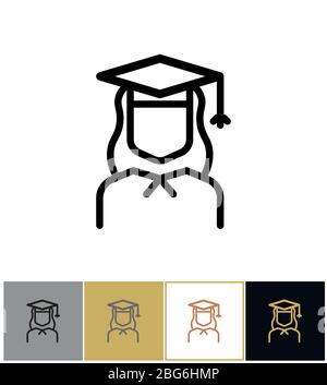 Graduate icona lineare, femminile accademia graduazione donna simbolo isolato su oro, nero e bianco sfondo illustrazione vettoriale Illustrazione Vettoriale