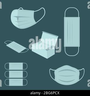 Set di maschere mediche protettive con illustrazione vettoriale Illustrazione Vettoriale