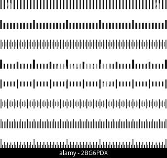 Scale di misurazione orizzontali della distanza, calibrazione indicatori di misura della dimensione del vettore isolato. Immagine dell'indicatore grafico righello Illustrazione Vettoriale