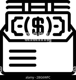 Dollari in una busta icona, stile contorno Illustrazione Vettoriale