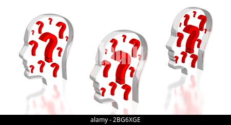 Forme della testa, punti interrogativi - illustrazione 3D Foto Stock