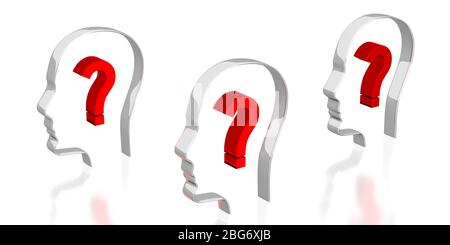 Forme della testa, punti interrogativi - illustrazione 3D Foto Stock