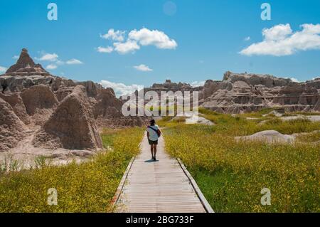 Formazioni rocciose colorate nel Badlands National Park, South Dakota, USA Foto Stock