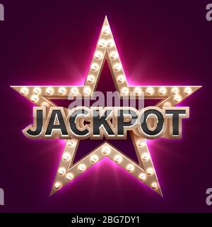 Poster bonus mega del casinò d'epoca con stella illuminata retrò. Showtime e jackpot sfondo vettoriale. Premio jackpot, vinci nel casinò, vinci stella illust Illustrazione Vettoriale