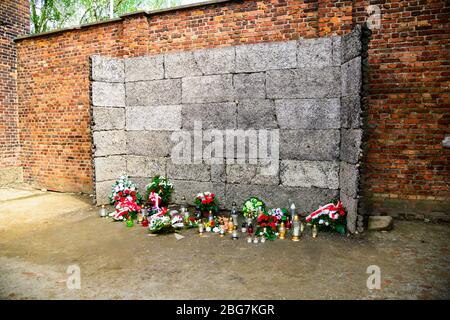 Muro della morte campo di concentramento di Auschwitz Birkenau Oświęcim Museo Polonia meridionale Europa UE UNESCO Foto Stock