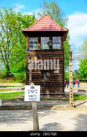 Torre della Guardia campo di concentramento di Auschwitz Birkenau Oświęcim Museo Polonia meridionale Europa UE UNESCO Foto Stock